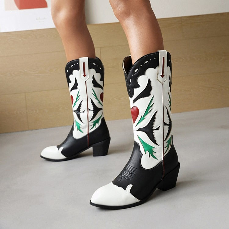 Peris Gems Blue / 4.5 PU Leather Cowboy Boots for Women | Knee High Leather Boots SHEIN Amazon Temu