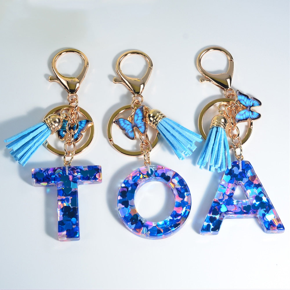 Peris Gems Blue Acrylic Letter and Butterfly Keychain | Initial Keychains Blue Acrylic Letter and Butterfly Keychain Initial Keychains SHEIN Amazon Temu