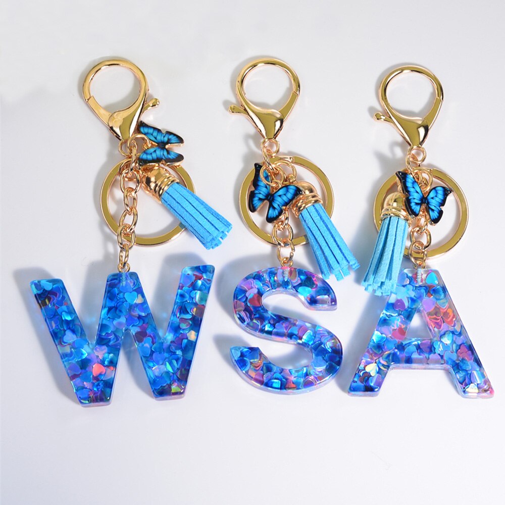 Peris Gems Blue Acrylic Letter and Butterfly Keychain | Initial Keychains Blue Acrylic Letter and Butterfly Keychain Initial Keychains SHEIN Amazon Temu