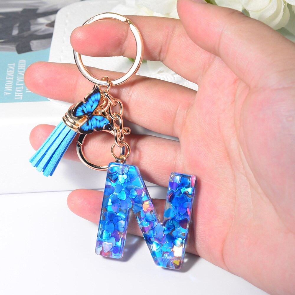 Peris Gems Blue Acrylic Letter and Butterfly Keychain | Initial Keychains Blue Acrylic Letter and Butterfly Keychain Initial Keychains SHEIN Amazon Temu