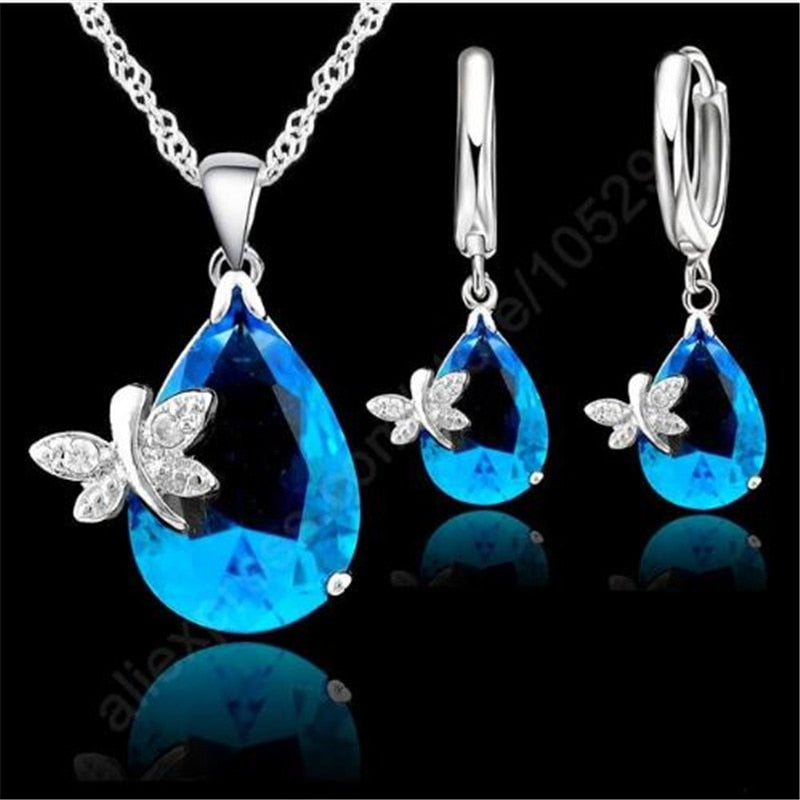 Peris Gems Blue Austrian Waterdrop Diamond 925 Silver Jewelry Set for Women SHEIN Amazon Temu