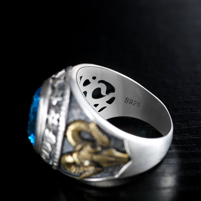Peris Gems Blue Diamond 925 Silver Gold Sheep Rings for Men SHEIN Amazon Temu