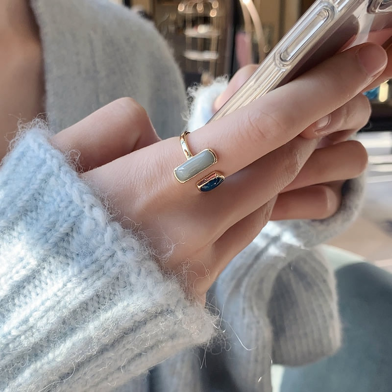 Peris Gems Blue Dripping Oil Gold Ring for Women | French Fashion SHEIN Amazon Temu