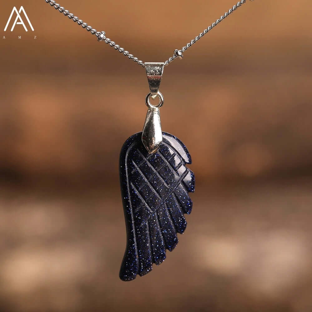 Peris Gems Blue Goldstone Angel Wing Labradorite Choker Necklace - Quartz Crystal Angel Wings SHEIN Amazon Temu