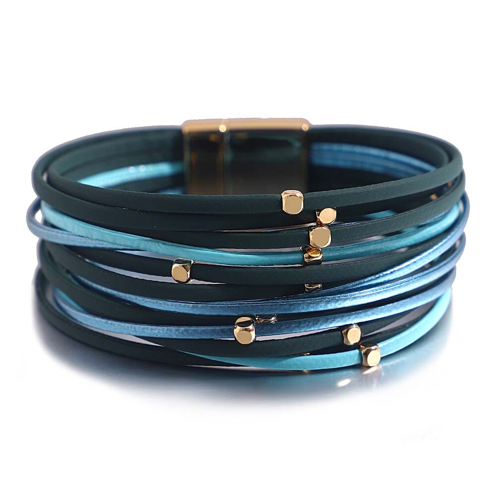 Peris Gems Blue Green Wide Multilayered Leather Bracelets for Women SHEIN Amazon Temu