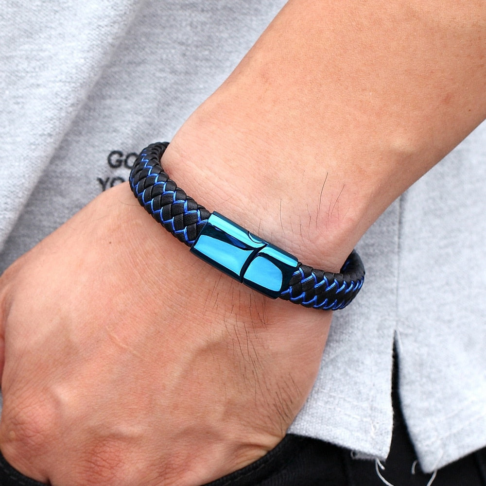 Peris Gems Blue Leather Combination Stitching Buckle Bracelet for Men SHEIN Amazon Temu