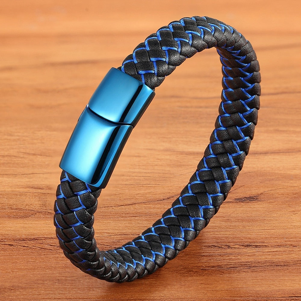 Peris Gems Blue Leather Combination Stitching Buckle Bracelet for Men SHEIN Amazon Temu