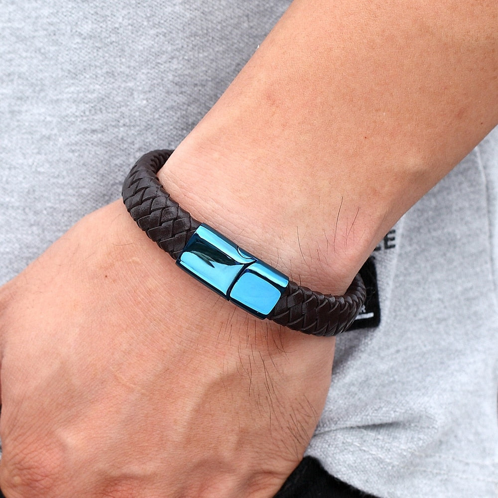 Peris Gems Blue Leather Combination Stitching Buckle Bracelet for Men SHEIN Amazon Temu