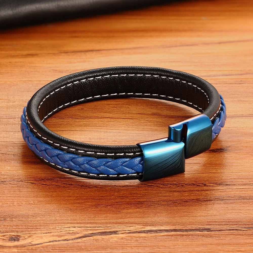 Peris Gems Blue Leather Combination Stitching Buckle Bracelet for Men SHEIN Amazon Temu