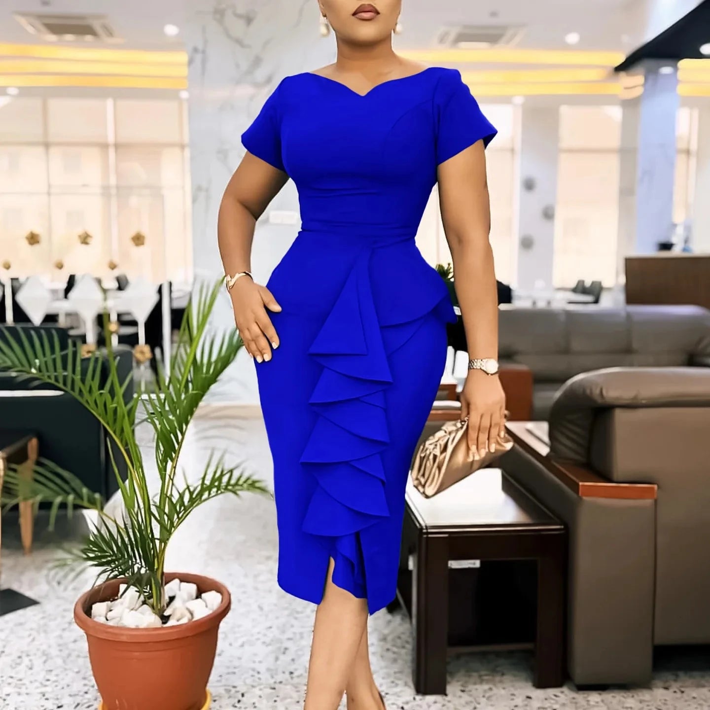 Peris Gems Blue / M FairyShely 2025 Sexy Ruffle Plus Size Club Dress Women Solid Short Sleeve Large Big Dresses Lady Slim Party Tight Curvy Dress FairyShely 2025 Sexy Ruffle Plus Size Club Dress Women Solid Short Sleeve Large Big Dresses Lady Slim Party Tight Curvy Dress SHEIN Amazon Temu
