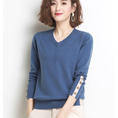 Peris Gems Blue / One Size V-Neck Long Sleeve Knitted Shirt for Women | Slim Comfy Sweaters V-Neck Long Sleeve Knitted Shirt for Women | Slim Sweaters SHEIN Amazon Temu