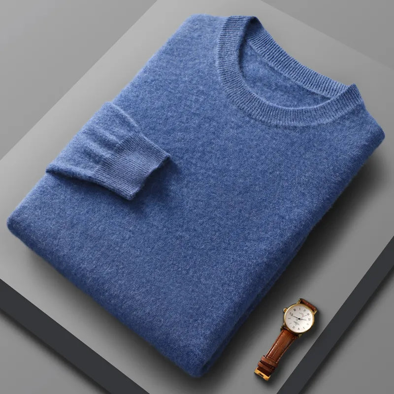 Peris Gems Blue / S 100% Pure Merino Wool Cashmere Sweater for Men: Fashionable Round Neck Top 100% Pure Merino Wool Cashmere Sweater for Men: Round Neck SHEIN Amazon Temu