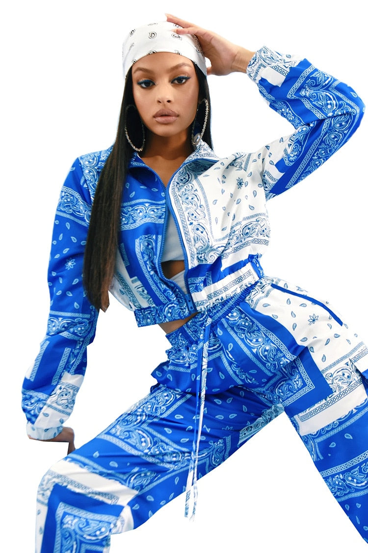 Peris Gems Blue / S Bandana Print Two Piece Set | Women&