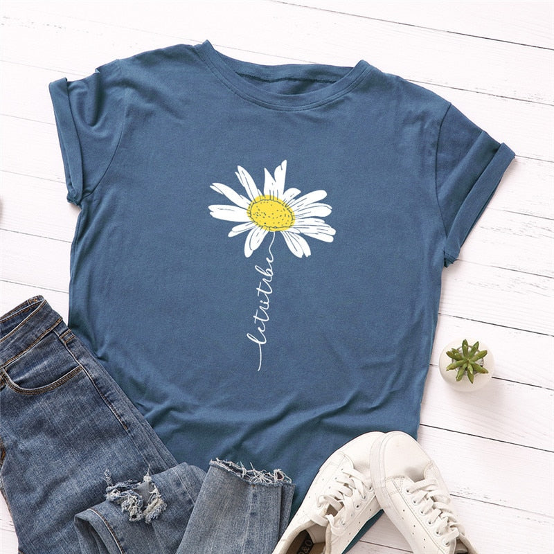 Peris Gems Blue / S Daisy Graphic Print Cotton Shirts for Women | Oversized Shirts Daisy Graphic Print Cotton Shirts for Women |Oversized Shirt SHEIN Amazon Temu