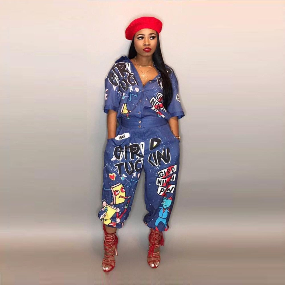Peris Gems Blue / S Graphic Print Turn Down Romper Jumpsuit for Women SHEIN Amazon Temu