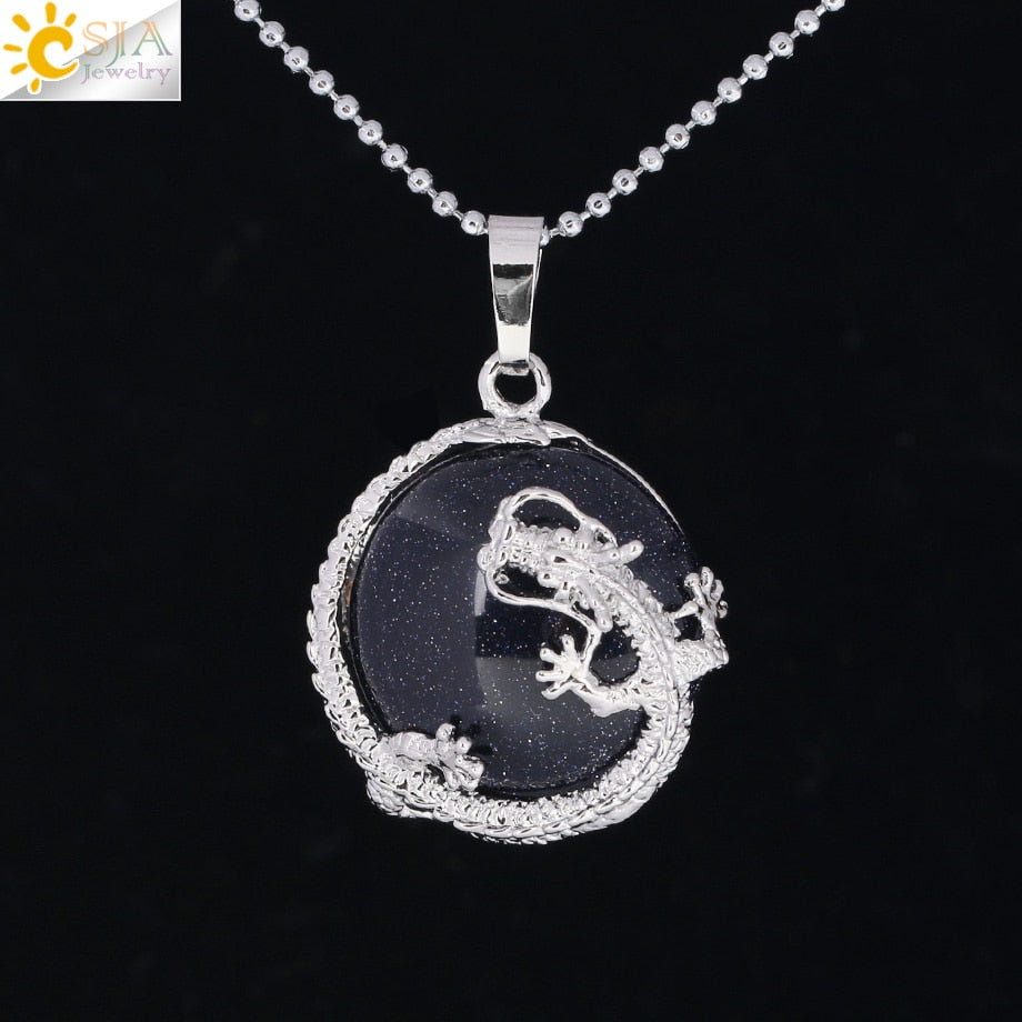 Peris Gems Blue Sand Dragon Pendant Necklace for Women | Silver Quartz Stone Necklace for Women SHEIN Amazon Temu