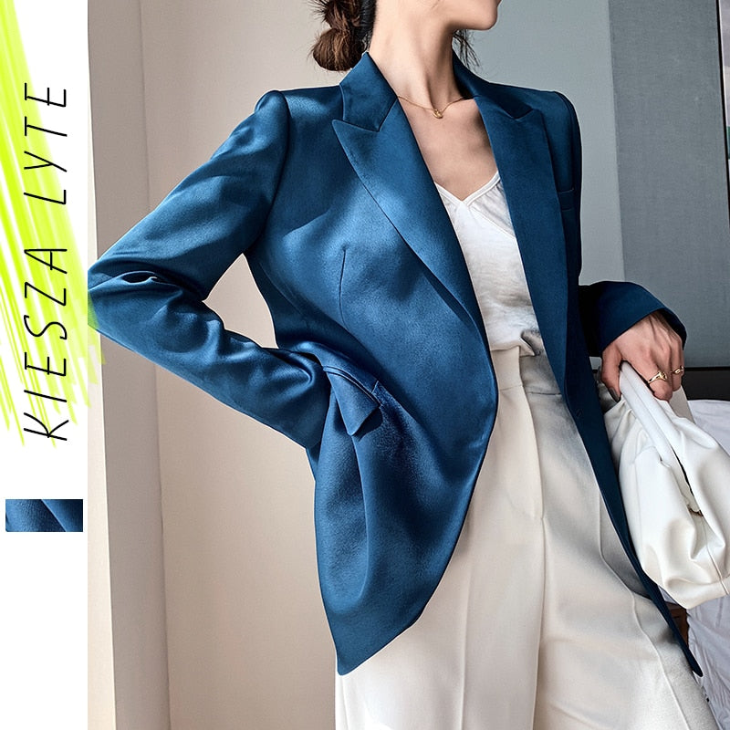 Peris Gems Blue Satin Blazer for Women | Luxurious Satin Suit Coat Jacket Blue Satin Blazer for Women Luxurious Satin Suit Coat Jacket SHEIN Amazon Temu