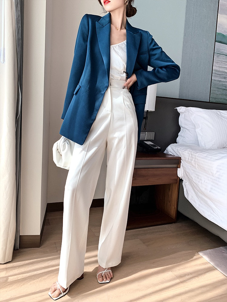Peris Gems Blue Satin Blazer for Women | Luxurious Satin Suit Coat Jacket Blue Satin Blazer for Women Luxurious Satin Suit Coat Jacket SHEIN Amazon Temu