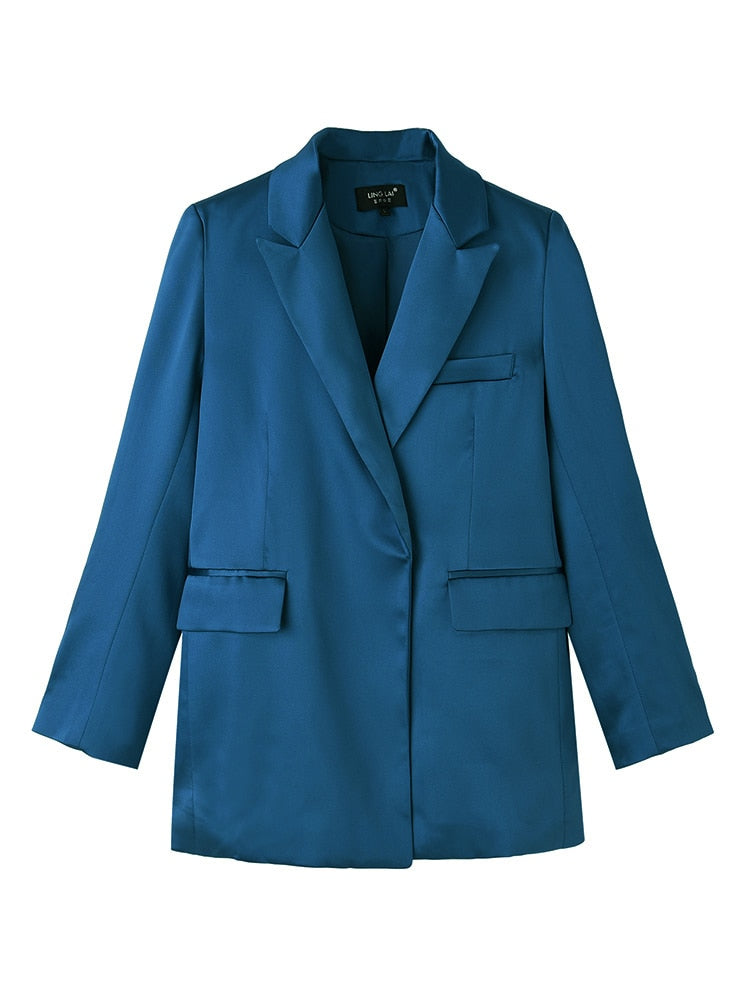 Peris Gems Blue Satin Blazer for Women | Luxurious Satin Suit Coat Jacket Blue Satin Blazer for Women Luxurious Satin Suit Coat Jacket SHEIN Amazon Temu