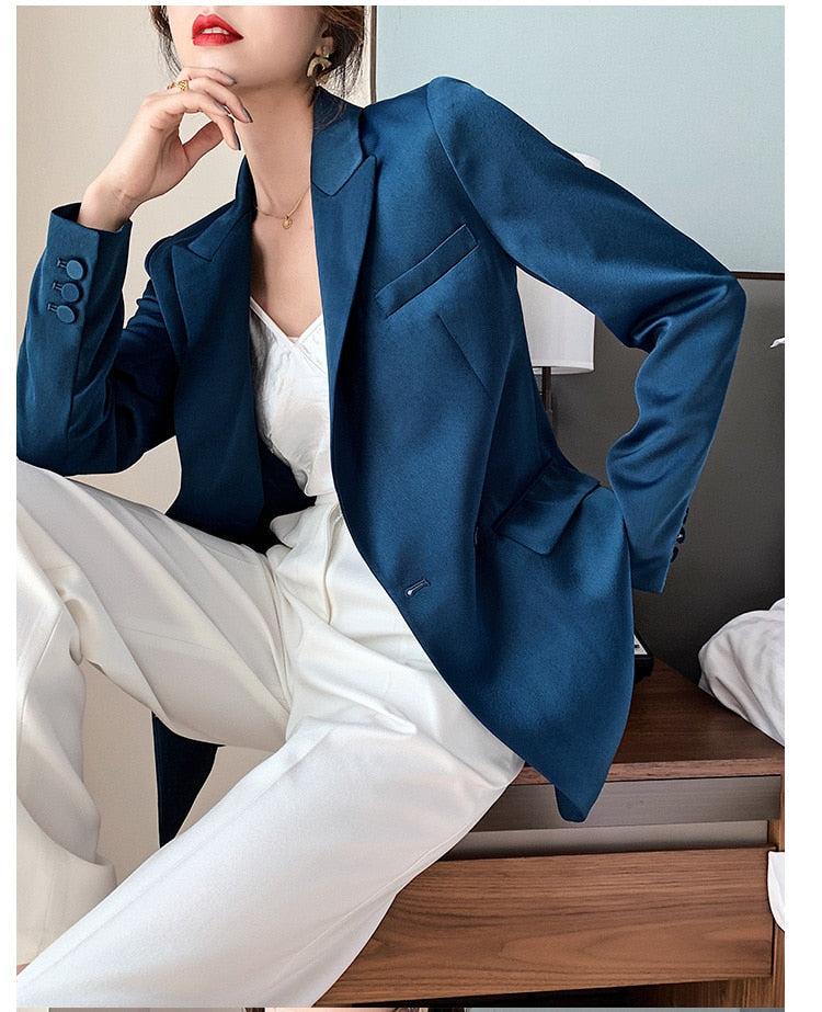 Peris Gems Blue Satin Blazer for Women | Luxurious Satin Suit Coat Jacket Blue Satin Blazer for Women Luxurious Satin Suit Coat Jacket SHEIN Amazon Temu