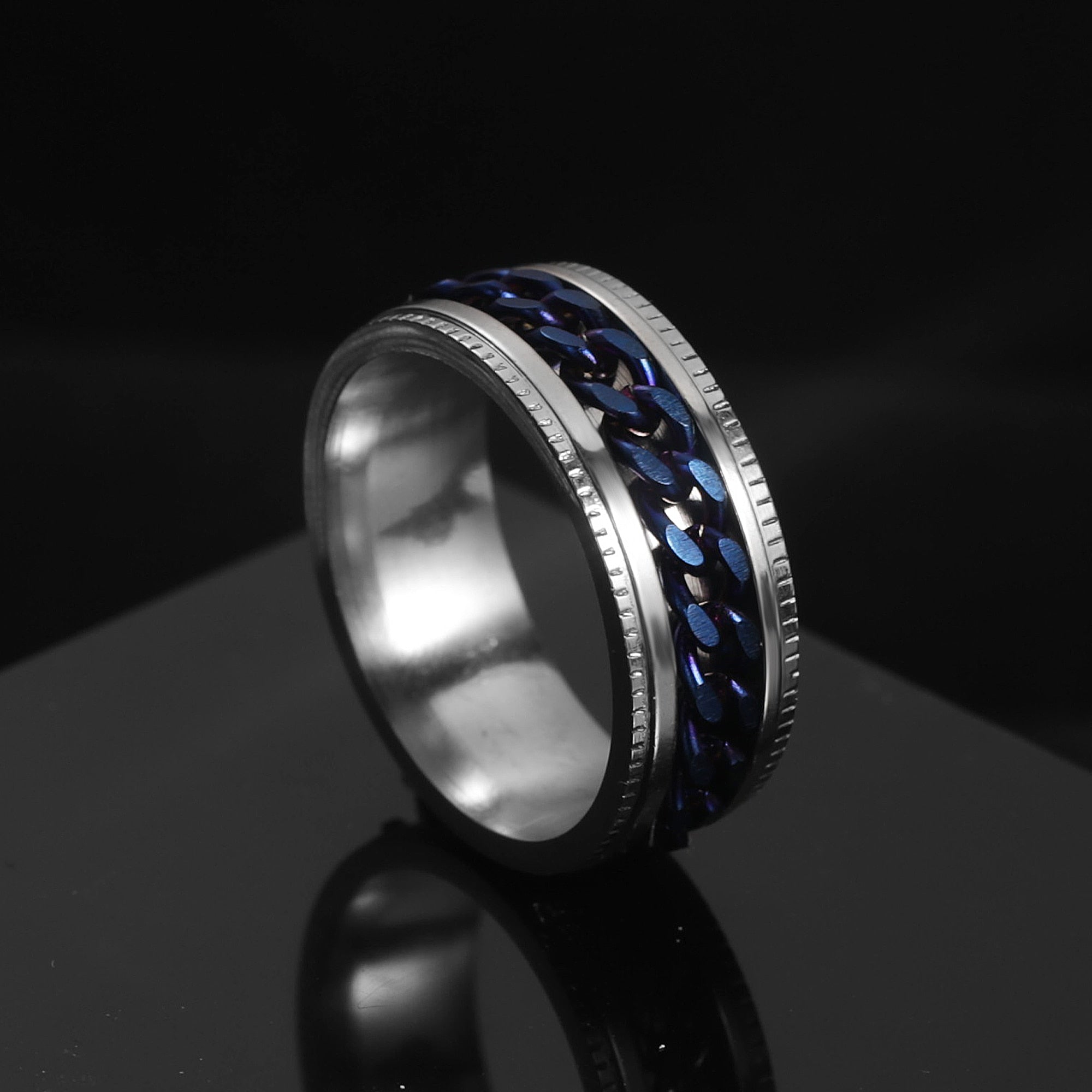 Peris Gems Blue & Silver / 6 Rotatable Steel Chain Rings | Spinner Punk Funk Rings SHEIN Amazon Temu