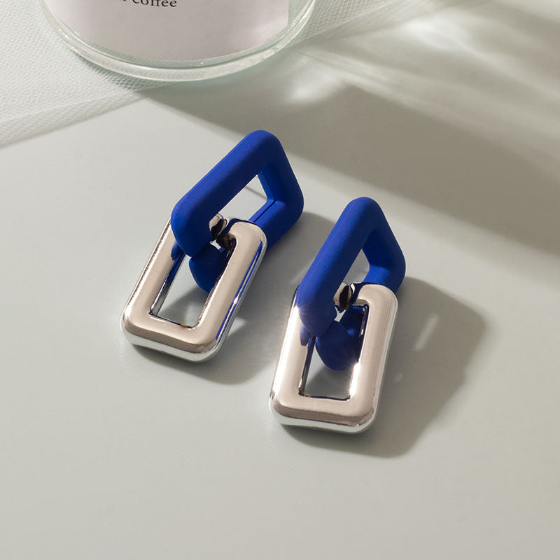Peris Gems Blue & Silver Link Klein Blue Earrings for Women | Acrylic Geometric Dangle Earrings Klein Blue Earrings for Women | Geometric Dangle Earrings SHEIN Amazon Temu