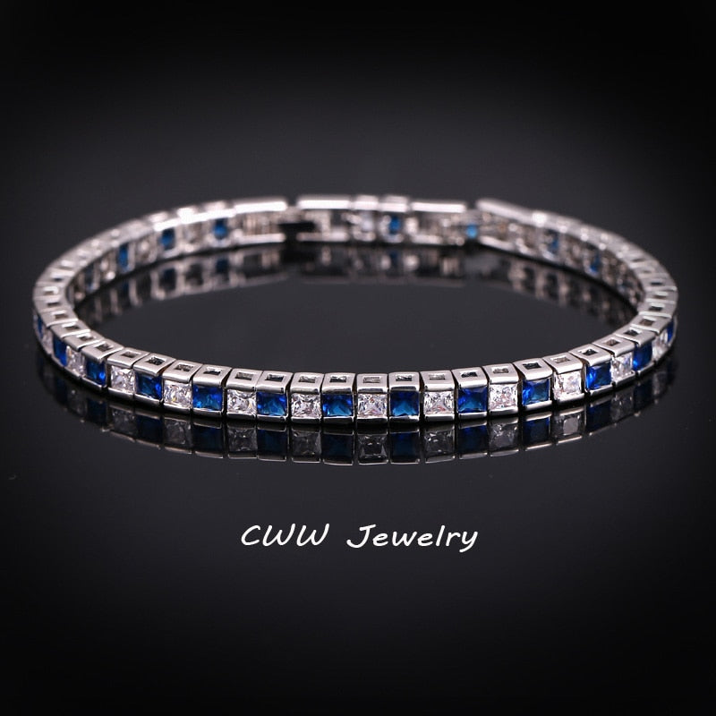 Peris Gems blue Square Diamond Tennis Bracelet for Women | Silver Fashion Bracelet for Women SHEIN Amazon Temu