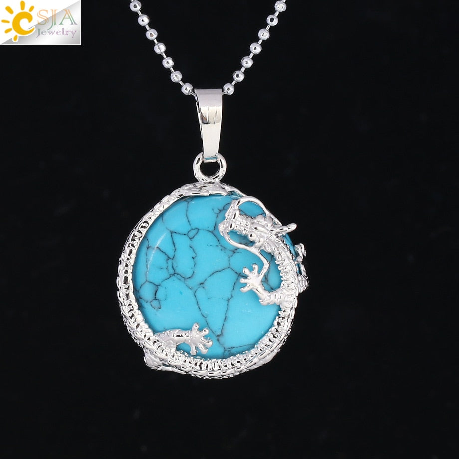 Peris Gems Blue Turquoise Dragon Pendant Necklace for Women | Silver Quartz Stone Necklace for Women SHEIN Amazon Temu