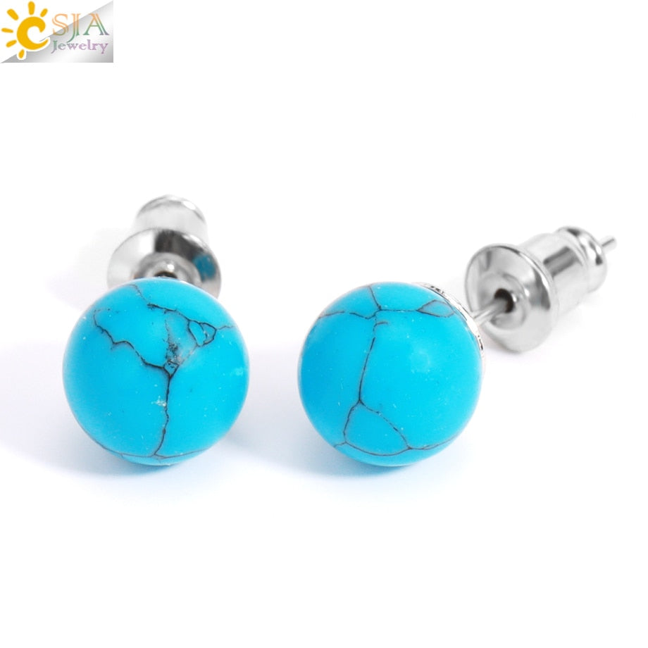 Peris Gems Blue Turquoise Round 8mm Natural Quartz Stud Earrings for Women SHEIN Amazon Temu