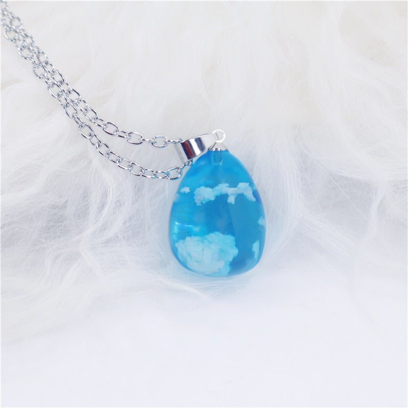 Peris Gems Blue-White Egg Transparent Resin Round Ball Pendant Necklace - Blue Sky White Cloud Chain Necklace SHEIN Amazon Temu