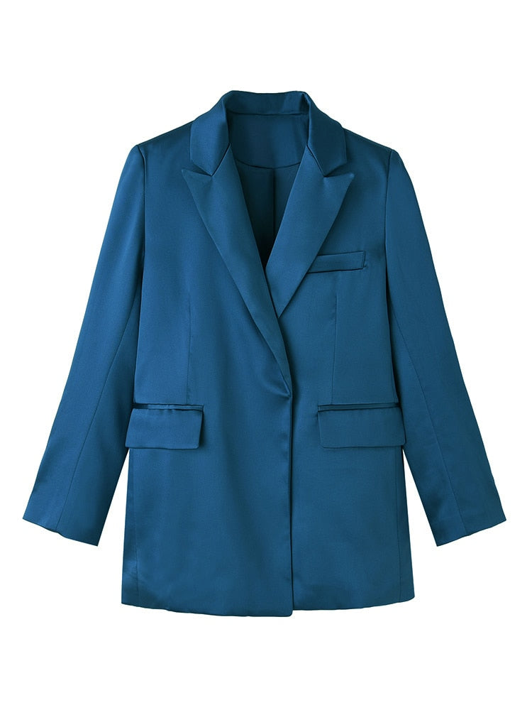Peris Gems Blue / XS Blue Satin Blazer for Women | Luxurious Satin Suit Coat Jacket Blue Satin Blazer for Women Luxurious Satin Suit Coat Jacket SHEIN Amazon Temu