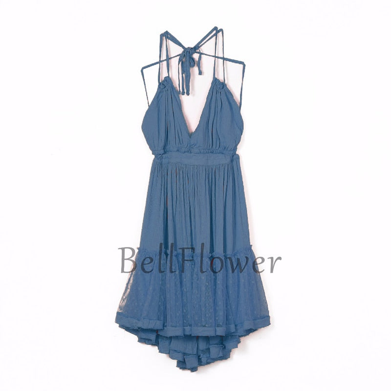 Peris Gems Blue / XS Halter Lace Up Backless Dresses for Women | Women&