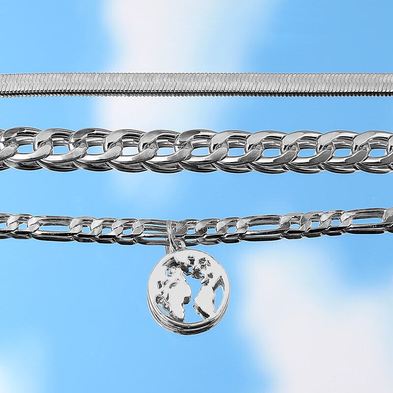 Peris Gems Boho 3pc Cuban Chain Silver Anklets for Women SHEIN Amazon Temu