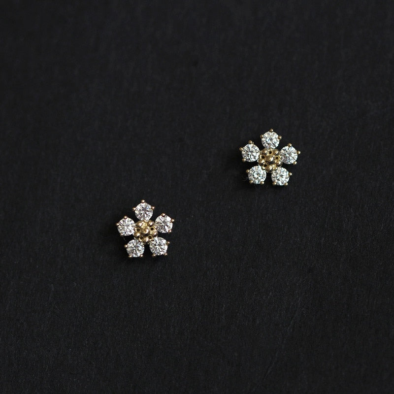 Peris Gems Boho Small Diamond Flower Stud Earrings for Women | Gold Plated Sterling Silver Boho Small Diamond Flower Stud Earrings for Women SHEIN Amazon Temu