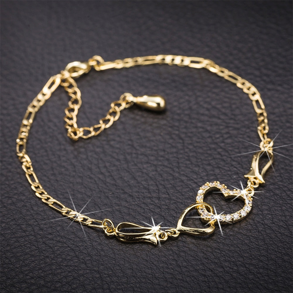 Peris Gems Bracelet-Gold Double Heart Necklace Earrings Bracelet Jewelry Set SHEIN Amazon Temu