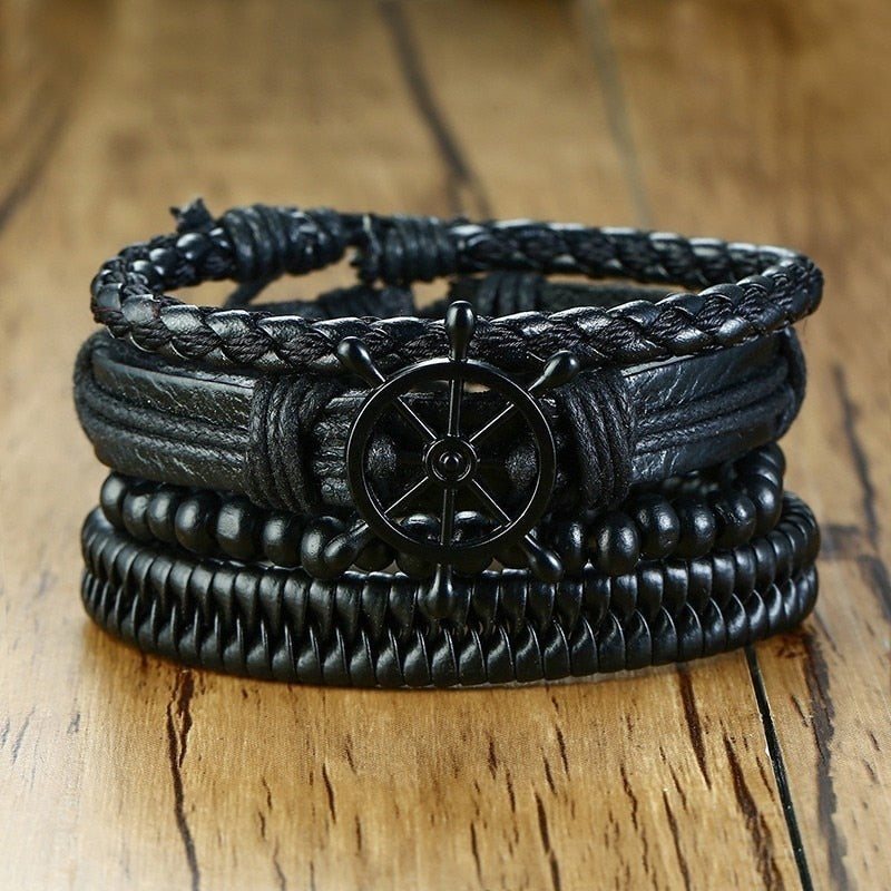 Peris Gems Braided 4pc Leather Helm Ship Wheel Bracelets Unisex SHEIN Amazon Temu