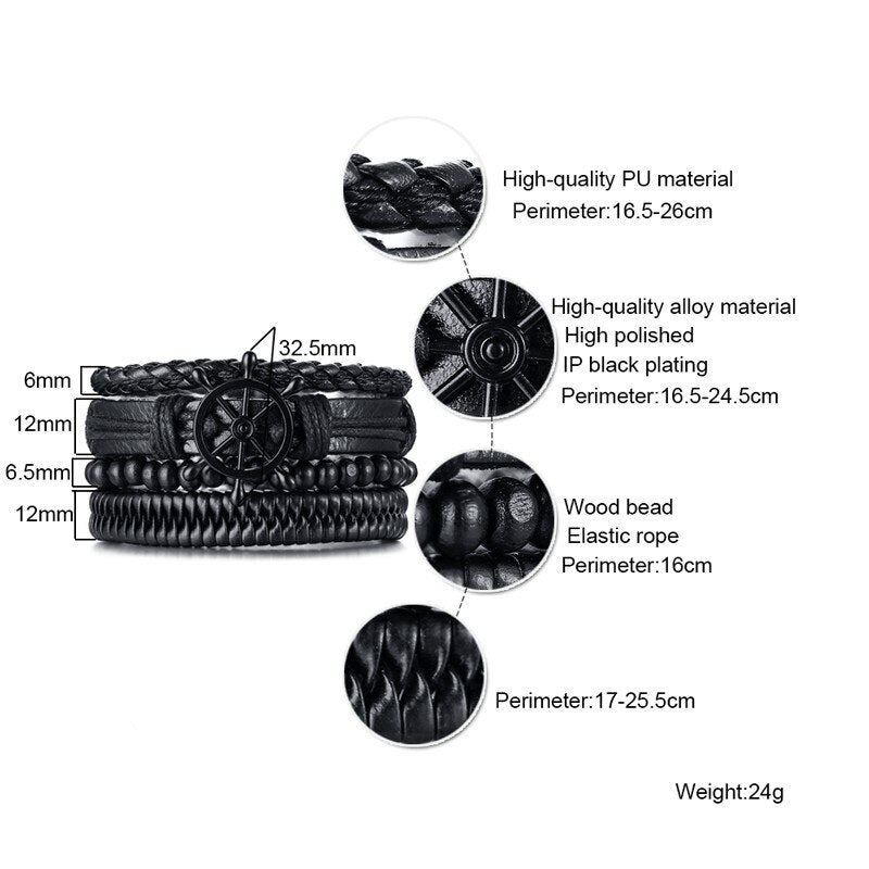 Peris Gems Braided 4pc Leather Helm Ship Wheel Bracelets Unisex SHEIN Amazon Temu