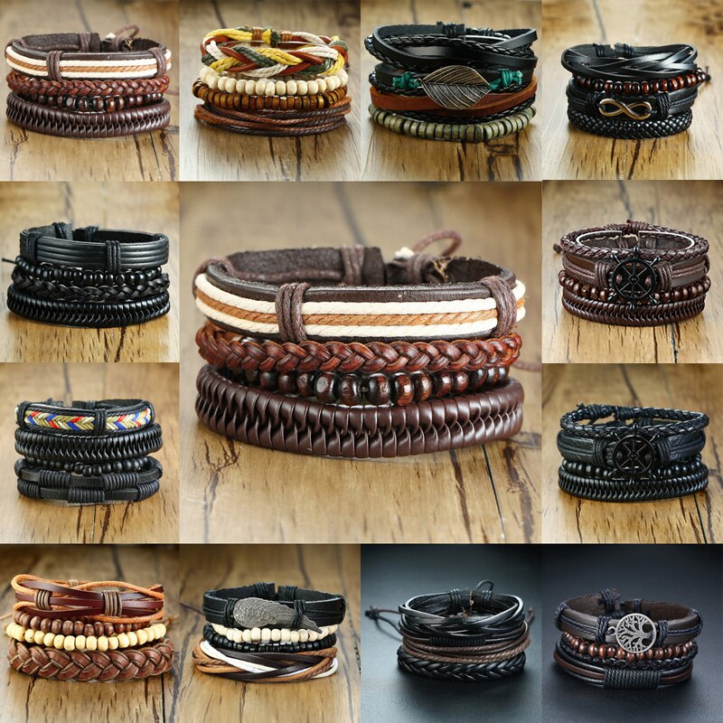 Peris Gems Braided 4pc Leather Helm Ship Wheel Bracelets Unisex SHEIN Amazon Temu