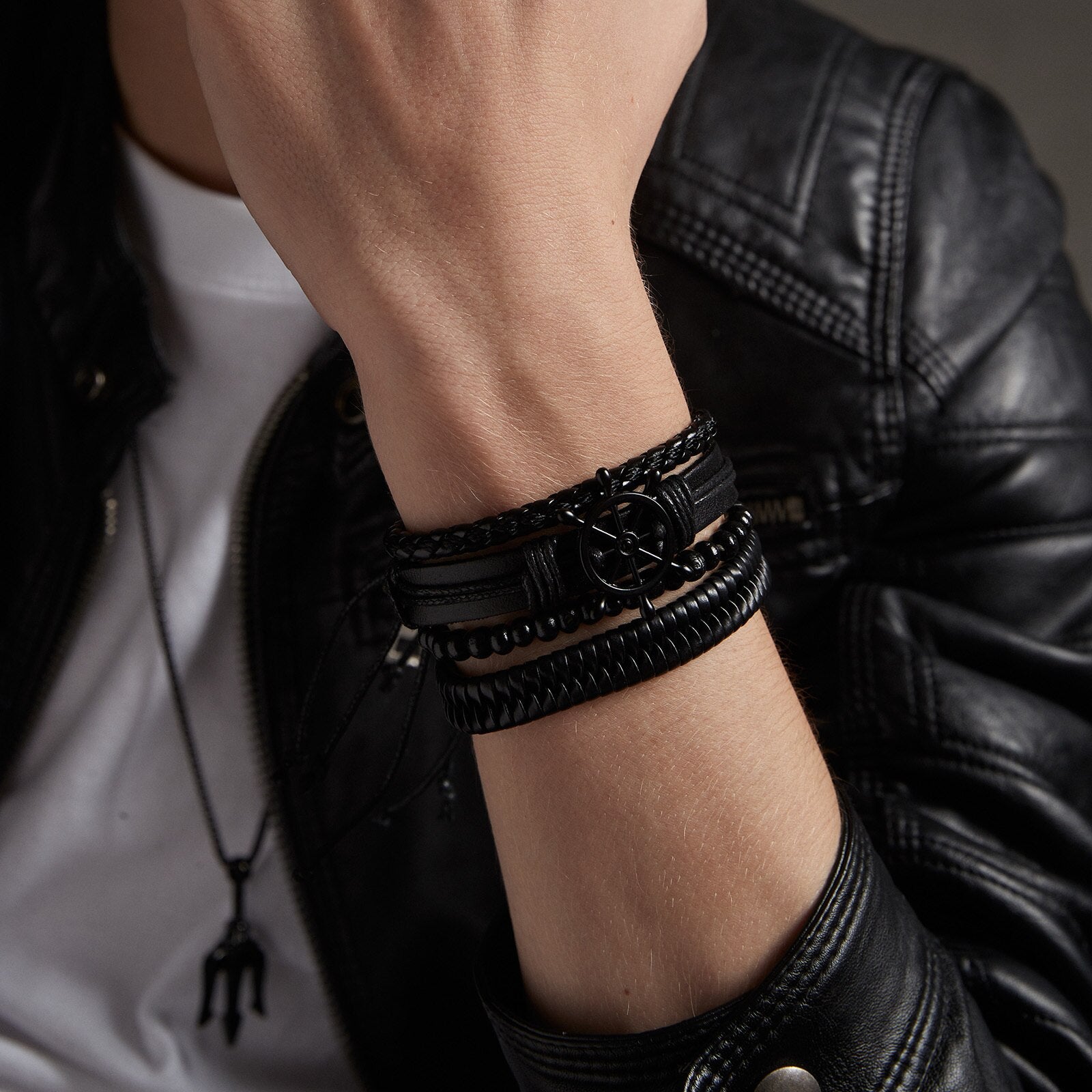 Peris Gems Braided 4pc Leather Helm Ship Wheel Bracelets Unisex SHEIN Amazon Temu