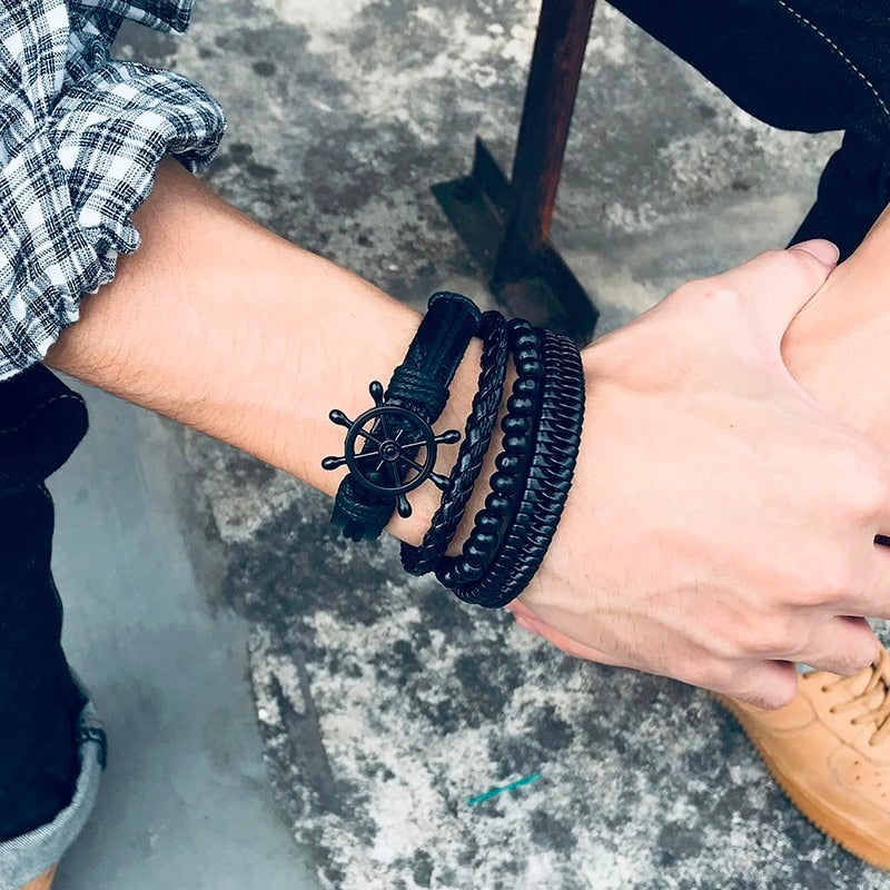 Peris Gems Braided 4pc Leather Helm Ship Wheel Bracelets Unisex SHEIN Amazon Temu
