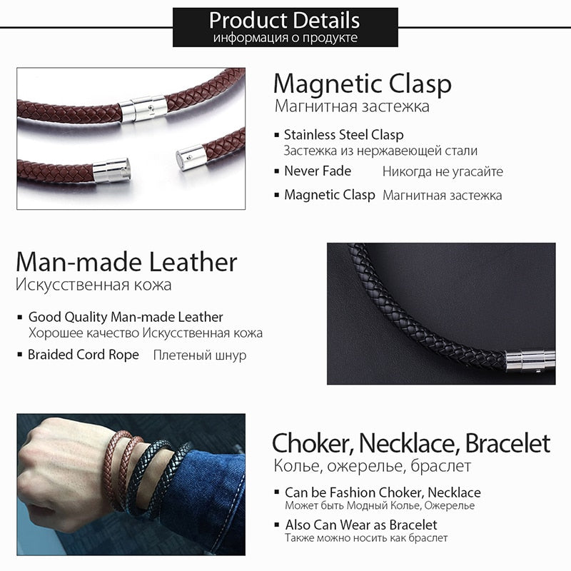 Peris Gems Braided Brown Leather Rope Chain Necklaces for Men SHEIN Amazon Temu