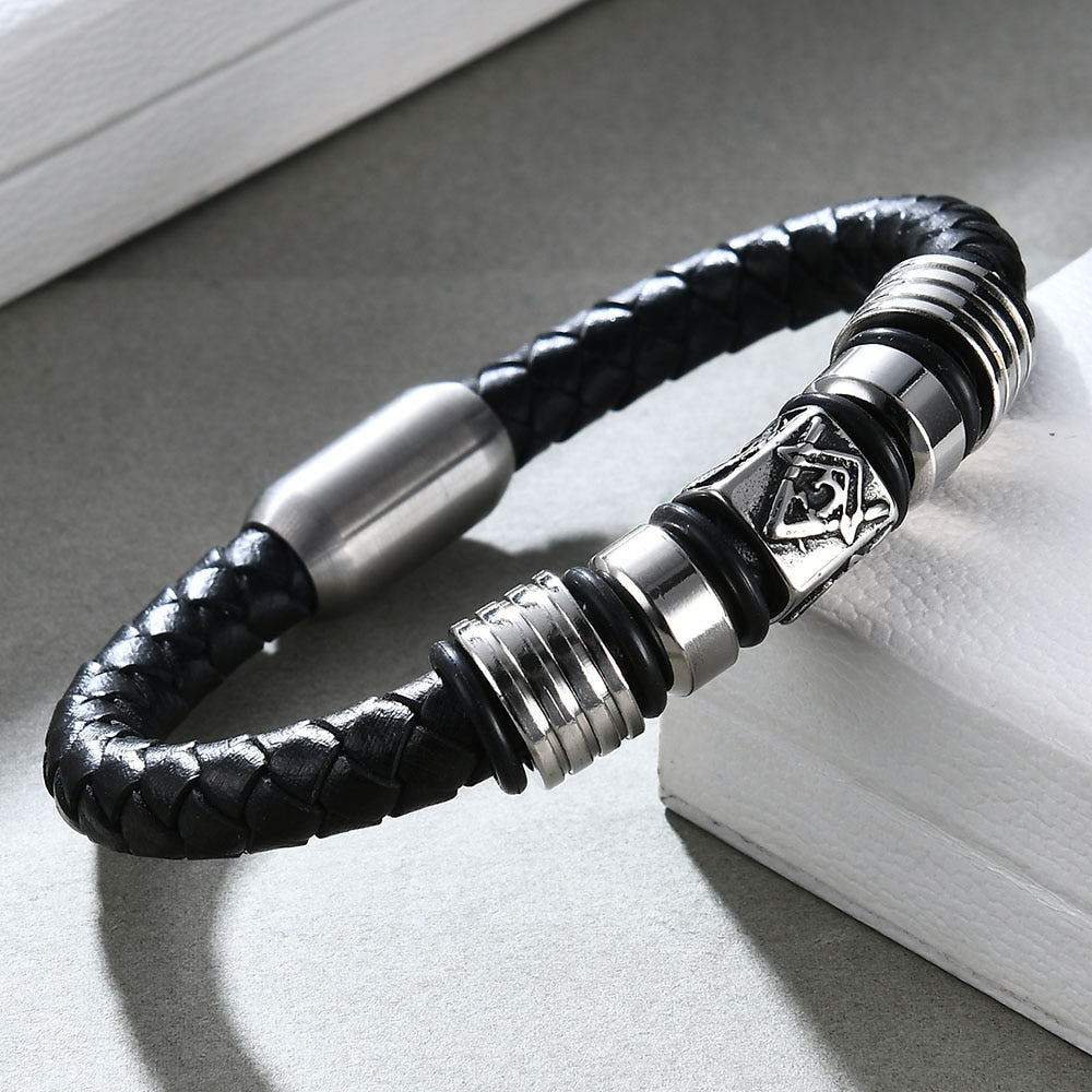 Peris Gems Braided Leather Masonic Bracelet with Magnetic Buckle Unisex SHEIN Amazon Temu