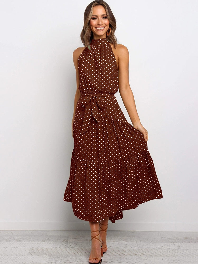 Peris Gems Brown 100 Polyester / S Long Strapless Polka Dot Casual Dresses - Cute Summer Sundresses SHEIN Amazon Temu