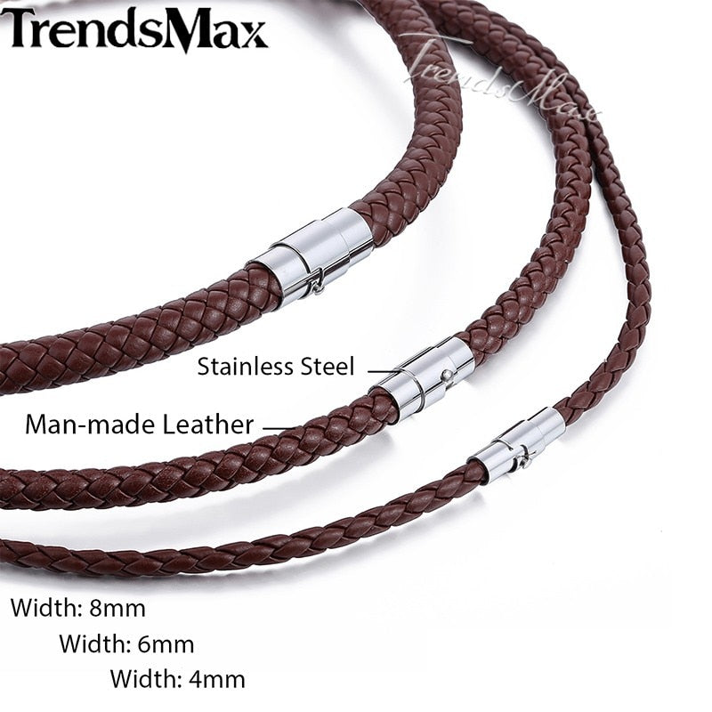 Peris Gems Brown / 14inch 35cm / 4mm Braided Brown Leather Rope Chain Necklaces for Men SHEIN Amazon Temu