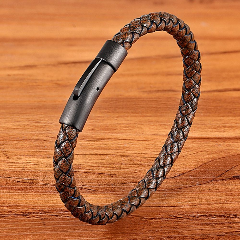 Peris Gems Brown / 19cm Braided Faux Leather Clasp Bracelet Unisex | Classic Black Bracelets Braided Faux Leather Clasp Bracelet Unisex Classic Bracelet SHEIN Amazon Temu