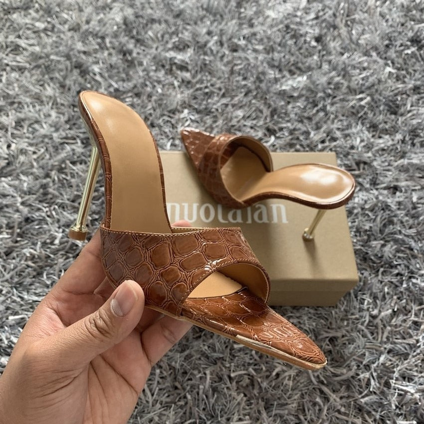 Peris Gems Brown / 4 Snake Print Pointed Toe High Heel Leather Shoes for Women SHEIN Amazon Temu
