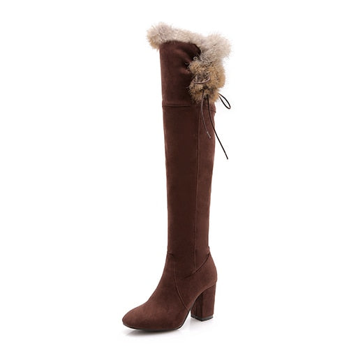 Peris Gems Brown / 4 Suede Over Knee Boots for Women | High Heel Plush Boots SHEIN Amazon Temu