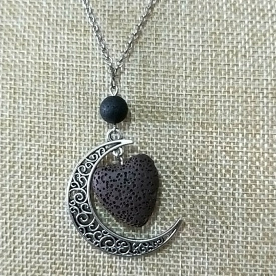Peris Gems brown heart Lava Stone Moon Necklace Unisex | Silver Crescent Moon SHEIN Amazon Temu