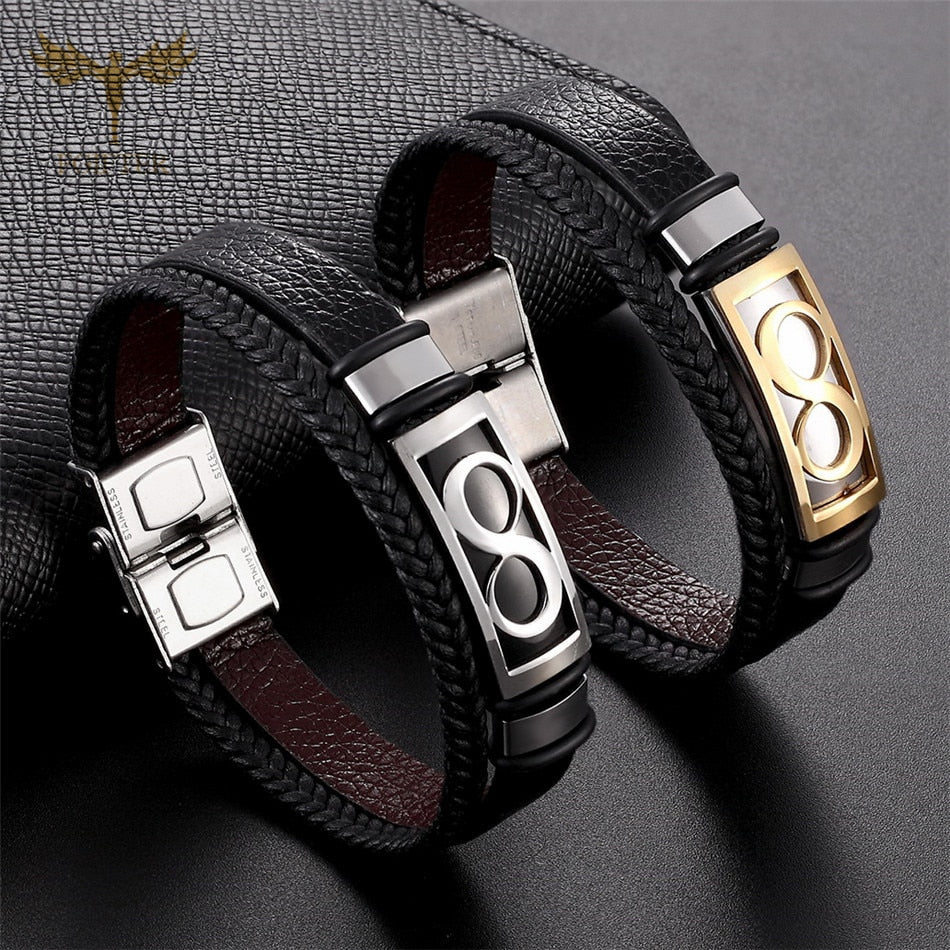 Peris Gems Brown Leather Infinity Bracelet Unisex | Stainless Cuff Bracelet Brown Leather Infinity Bracelet Unisex | Stainless Bracelet SHEIN Amazon Temu