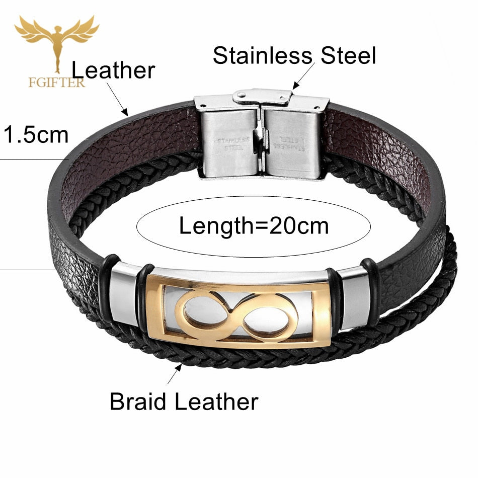 Peris Gems Brown Leather Infinity Bracelet Unisex | Stainless Cuff Bracelet Brown Leather Infinity Bracelet Unisex | Stainless Bracelet SHEIN Amazon Temu